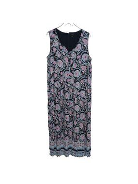 Talbots Floral Maxi Dress Womens Plus Size 20W Blue Sleeveless V Neck Boho